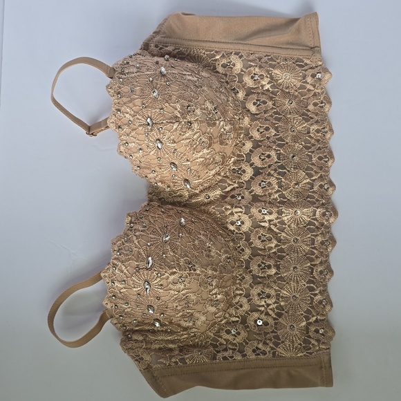 Windsor Other - Windsor Daring Embellished Beige Beaded Bra Corset Bustier Crop Top Bling Sz M